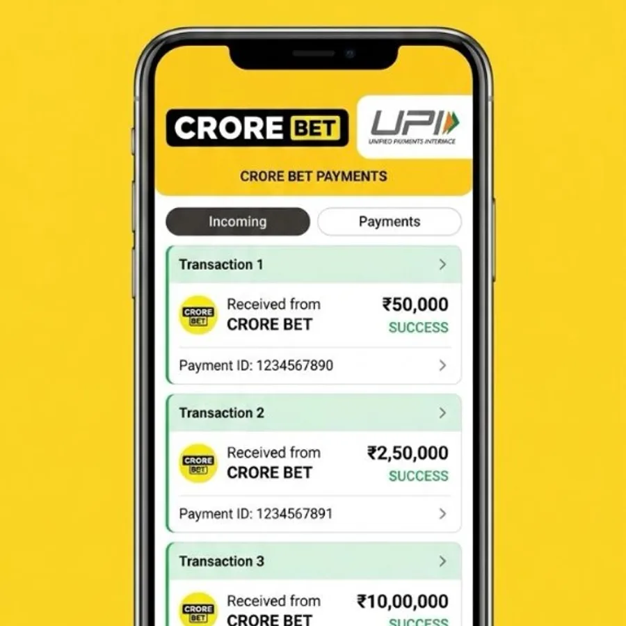 Crorebet live casino deposit screen showing UPI funding before joining a dealer table