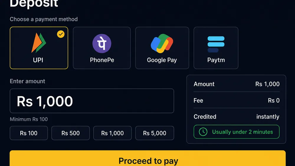 Crore Bet app cashier showing UPI, PhonePe, Google Pay and Paytm deposit options with an amount field
