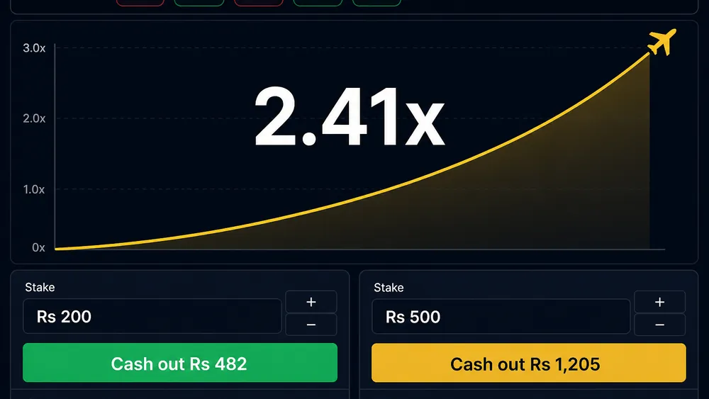 Aviator crash game screen with the multiplier at 2.41x, two active bet panels and the cash out button highlighted